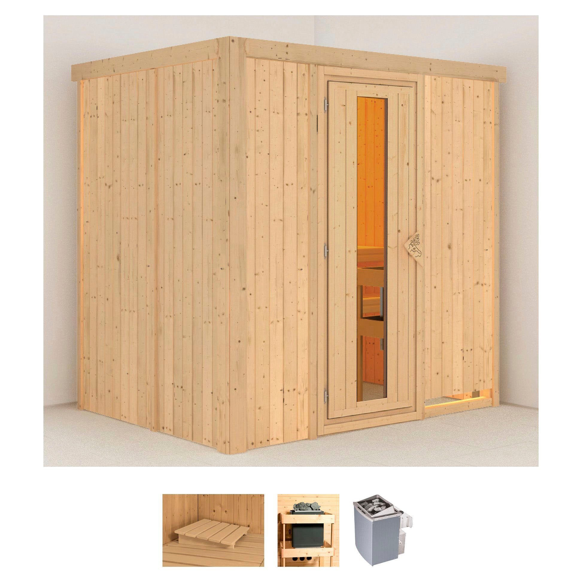 Sauna KARIBU "Bedine", beige (naturbelassen), Saunaofen, integrierte Steuerung, 9 kW, Saunen, 9 KW-Ofen mit integrierter Steuerung Image