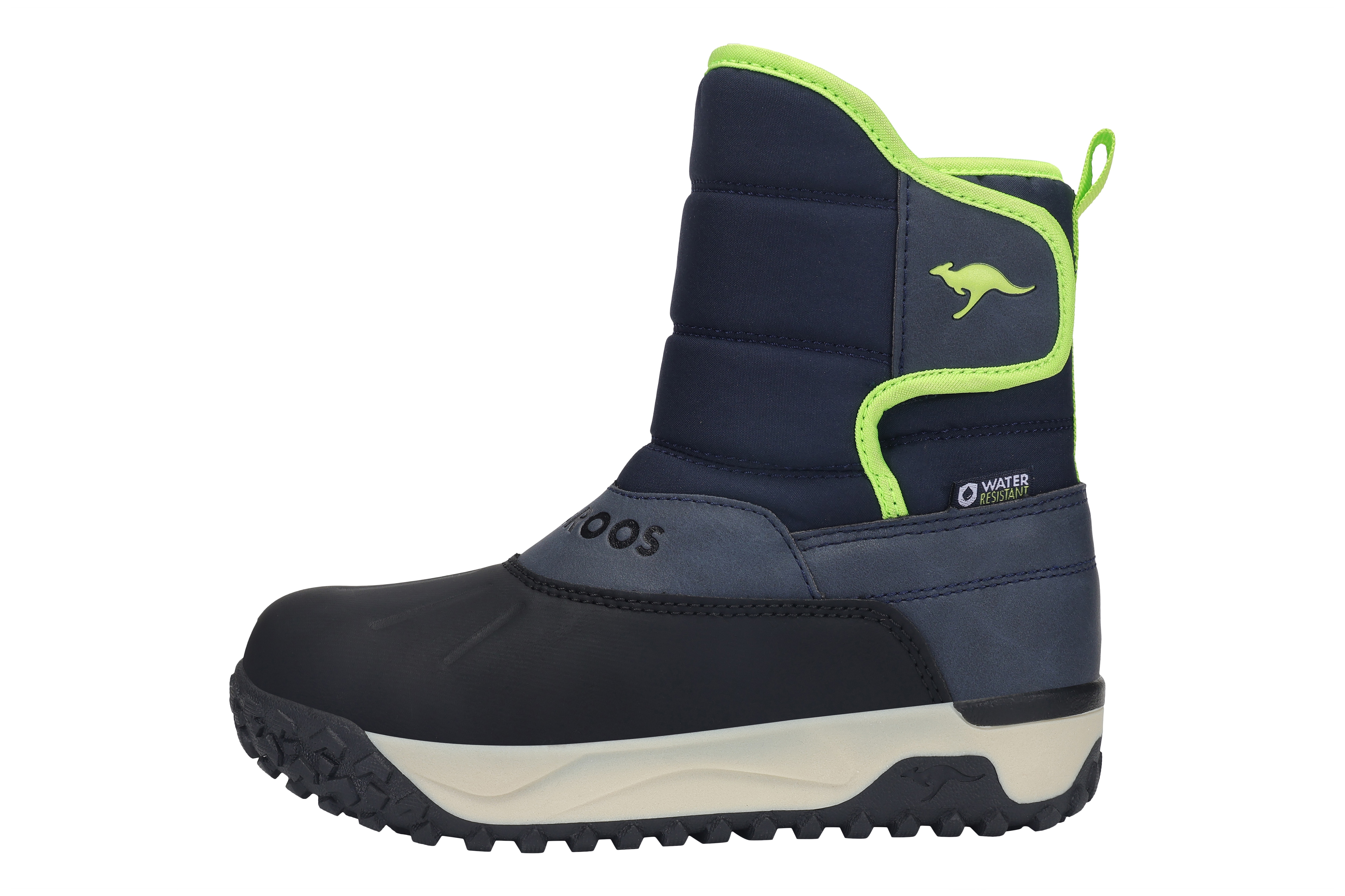 Winterboots KANGAROOS "K-NB KOZE", Jungen, Gr. 40, bunt (dk navy, lime), Synthetik, Textil, Schuhe Winterboots, Snowboots, Winterboots, Winterschuhe, wasserabweisend, wärmend