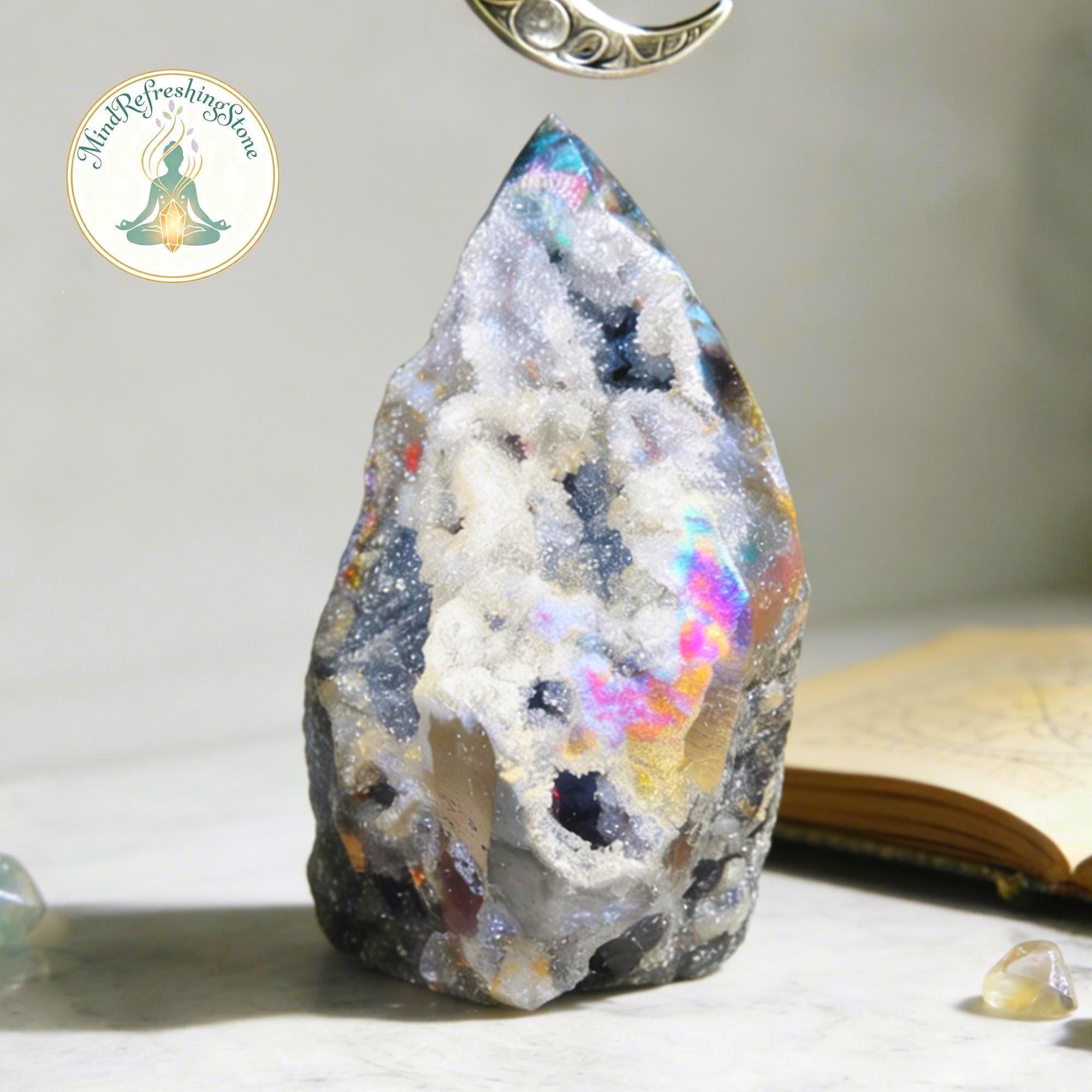 Tour de sphalérite aura - pointe de cristal de quartz druzy, pierre de guérison, décoration d'intérieur, spécimens minéraux de cristal