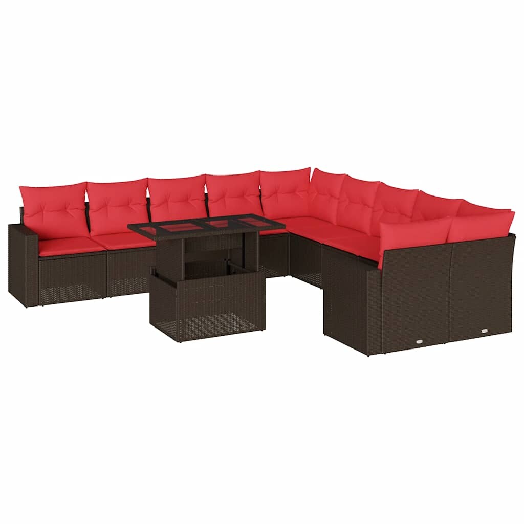 vidaXL 11-teiliges Gartensofa-Set mit Kissen, braun, Polyrattan Image