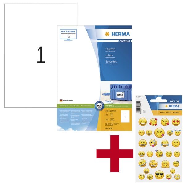 Herma 100er-Pack Universal-Klebeetiketten »4428« inkl. Sticker »Decor Lovely Emojis« weiß Image