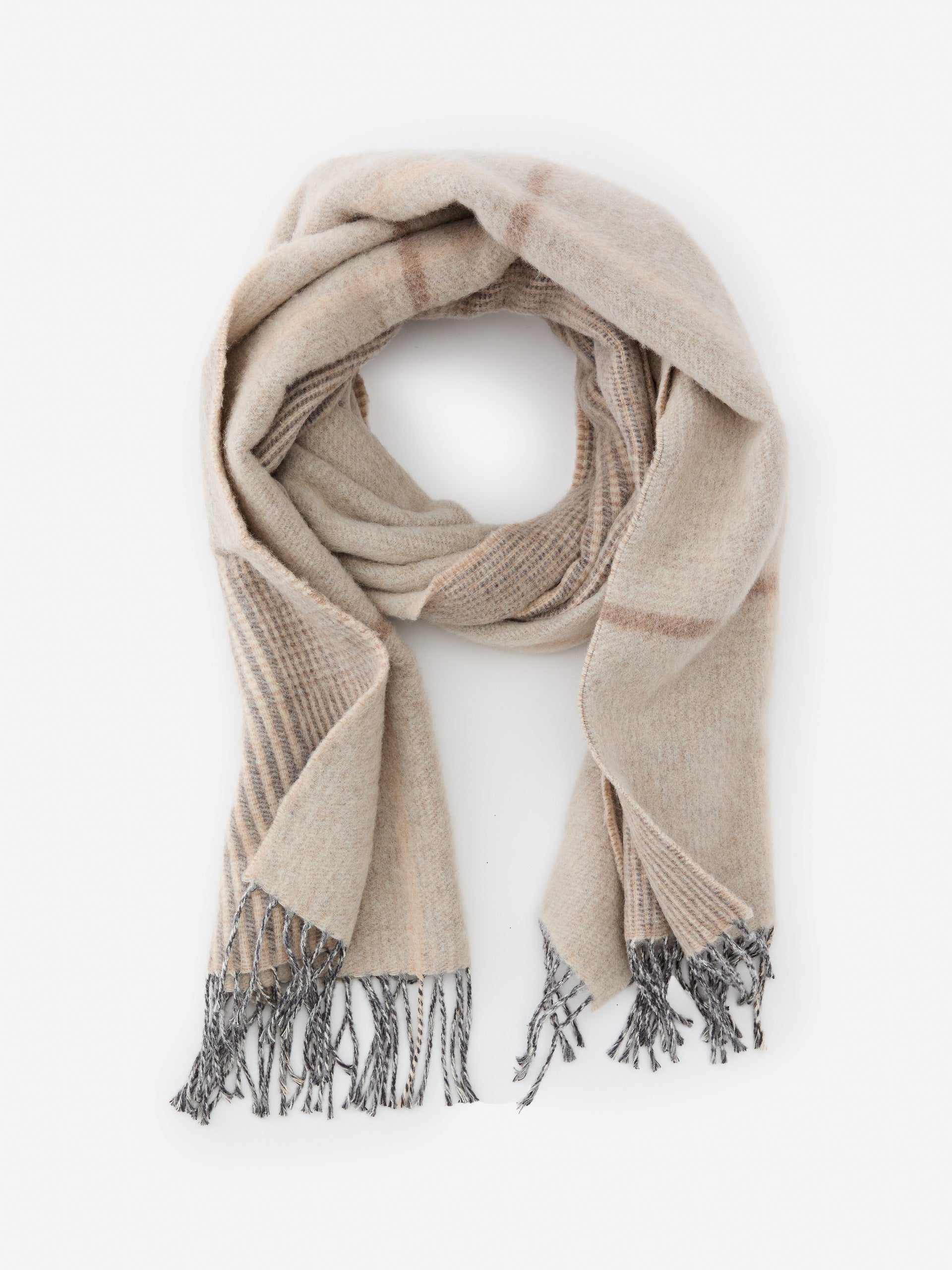 J.McLaughlin Women's Marcia Scarf in Plaid Light Brown | Cotton/Nylon/Wool