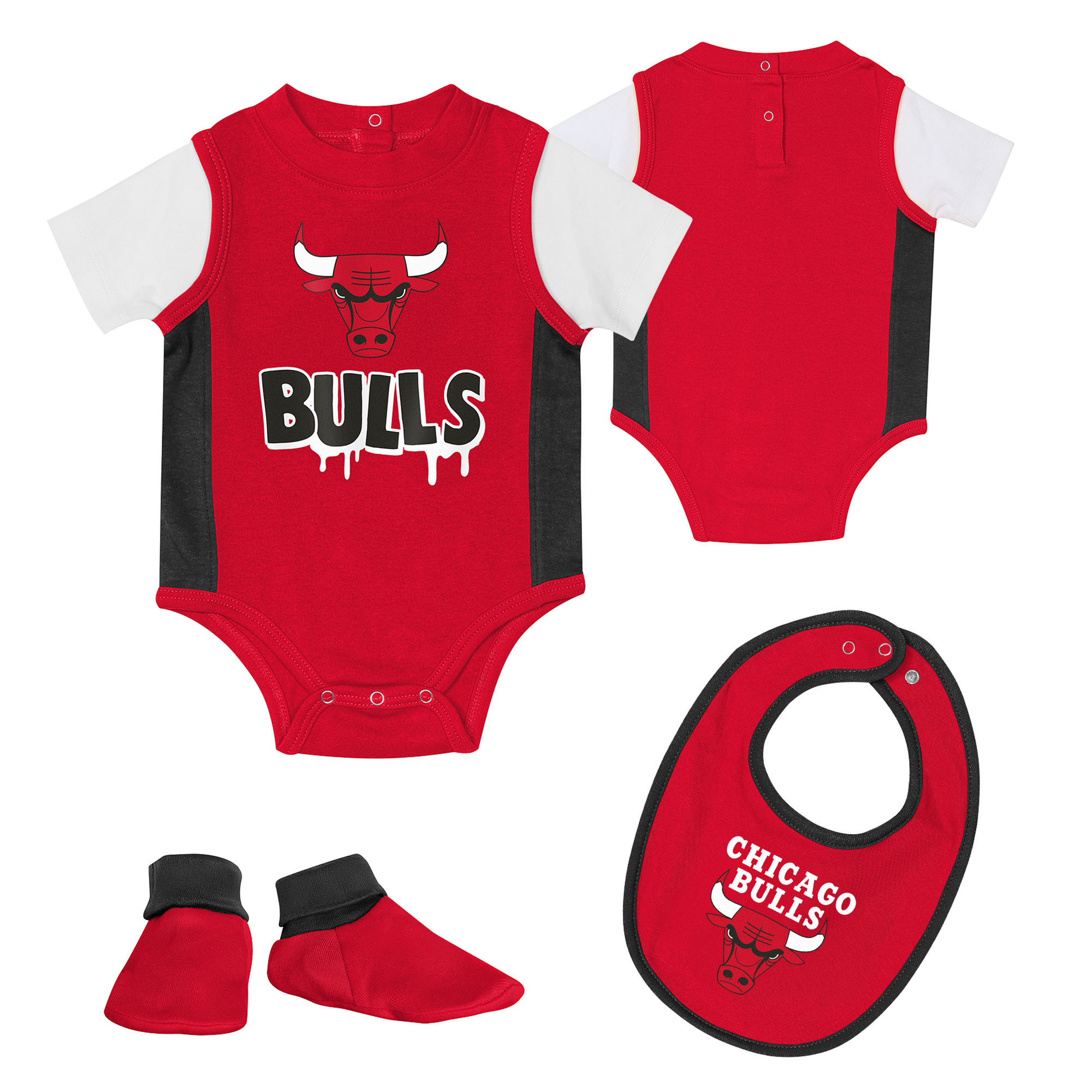 Chicago Bulls 3-Punkte-Spieler-Set mit Strampler, Latz und Stiefeln – Neugeborene Image
