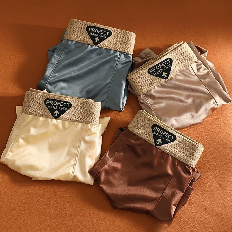 4 pièces de sous-vêtements pour hommes été soie mince respirant glace soie Angle plat pantalon couleur unie confortable décontracté sous-vêtements pour hommes