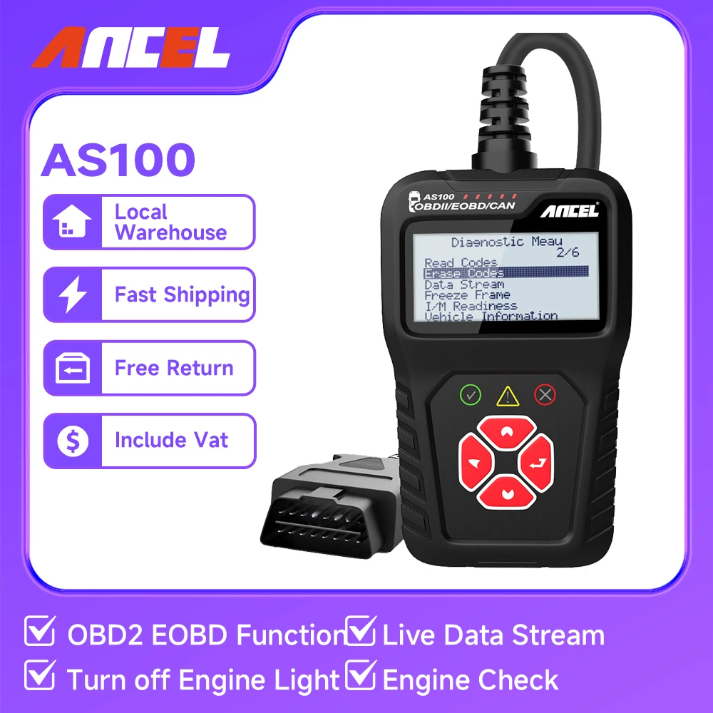 2025 ANCEL AS100 OBD2 lecteur de Code moteur OBD 2 Scanner moteur analyse lecture Code effaçable Code outil de Diagnostic automatique