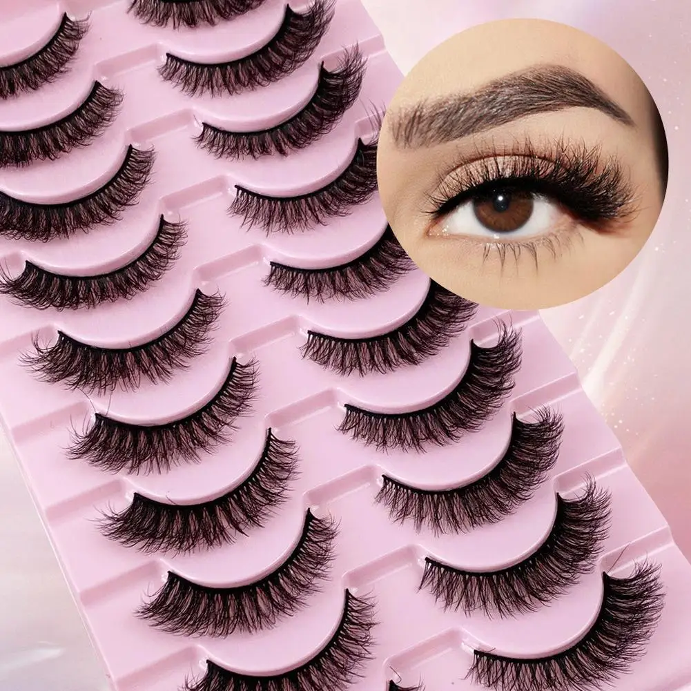 7/10 Paar natürliche flauschige falsche Wimpern D Curl Wimpern Cat Eye Nerz Wimpern 3D lange Manga Make-up Wimpern Image