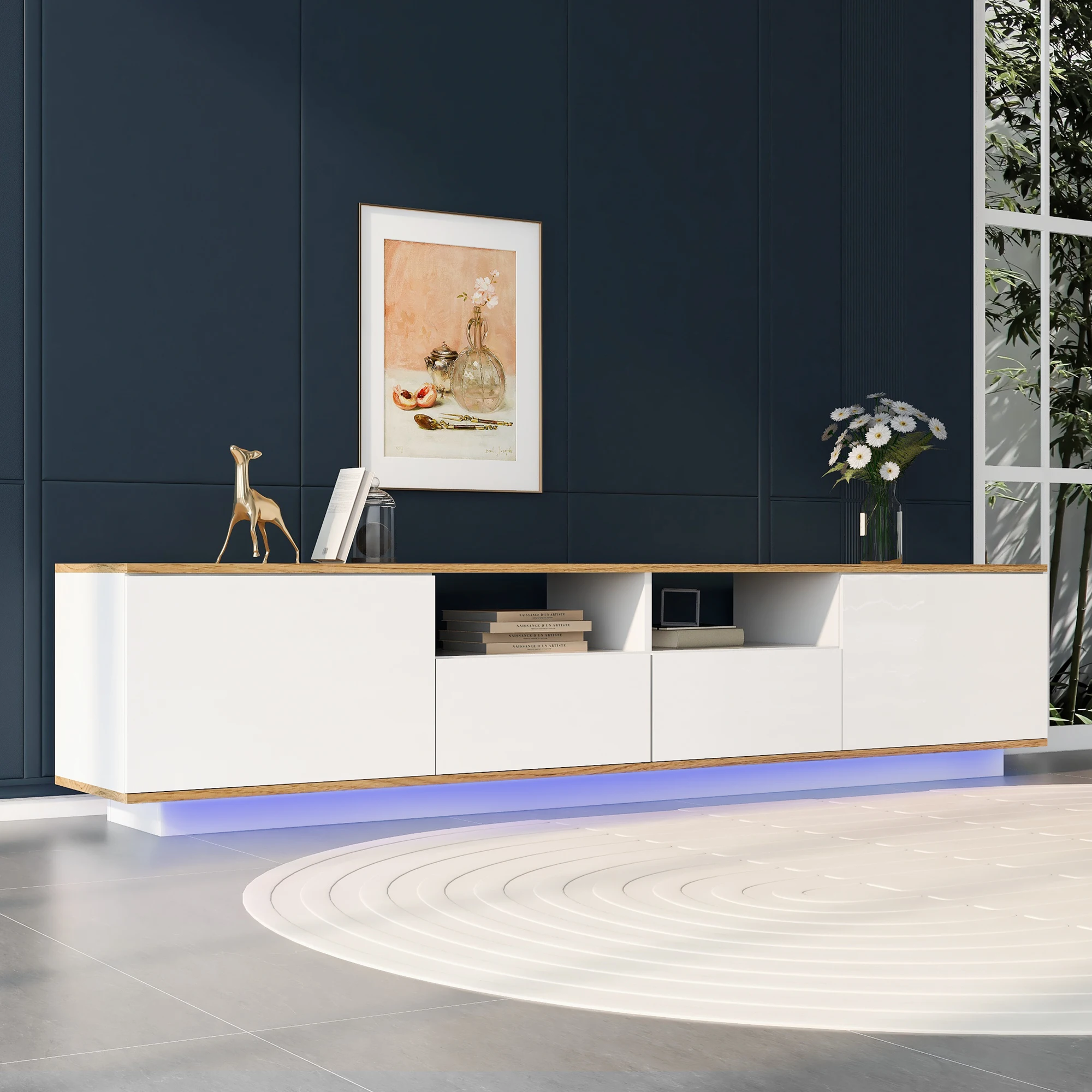 LED Lowboard TV-Schrank 180*40*50cm, TV-Board Industrie-TV-Tisch, passend für 80-Zoll-Wohnzimmer-Sideboard-Möbel, weiß