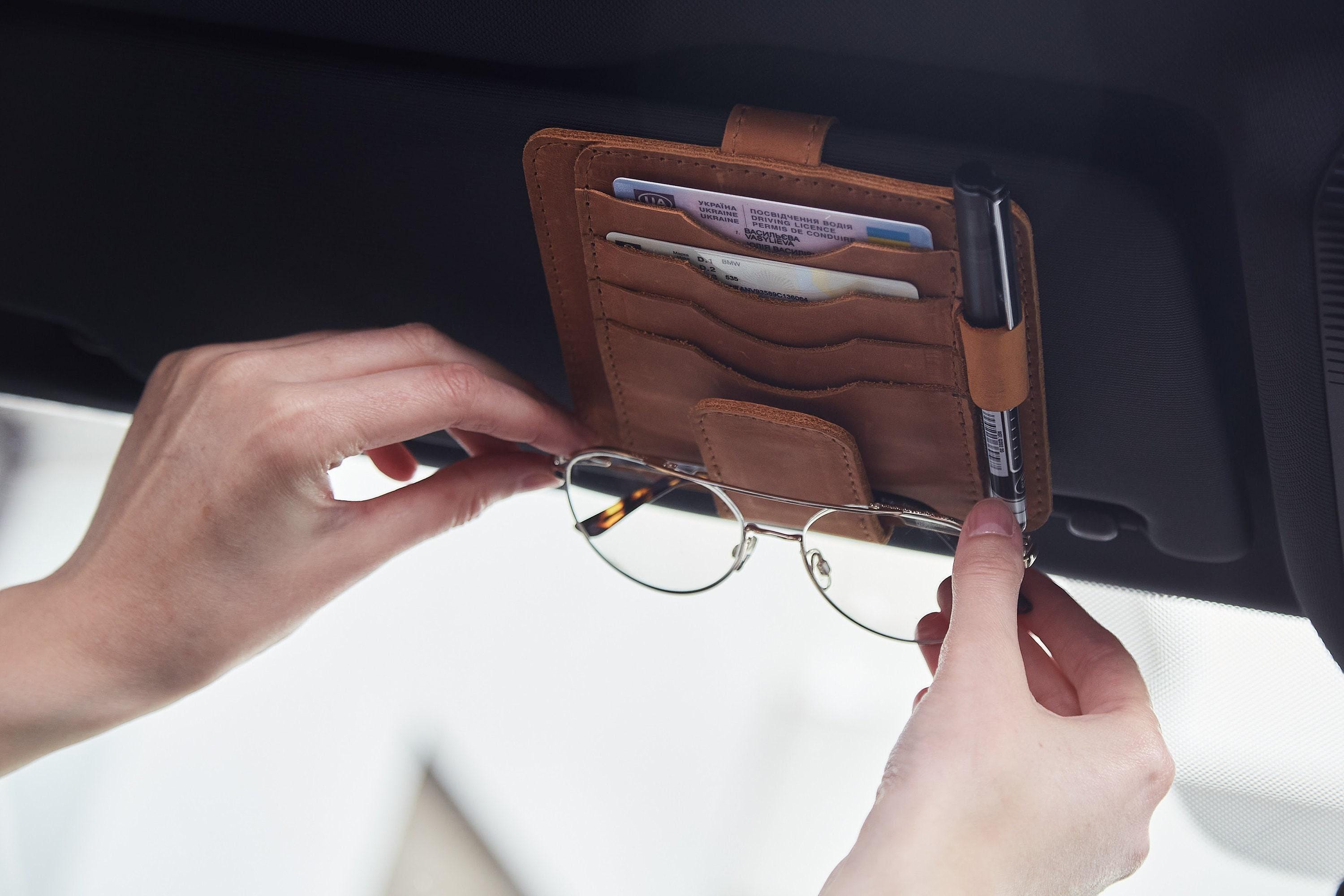 Organizzatore per visiera auto in pelle Crazy Horse: porta occhiali da sole