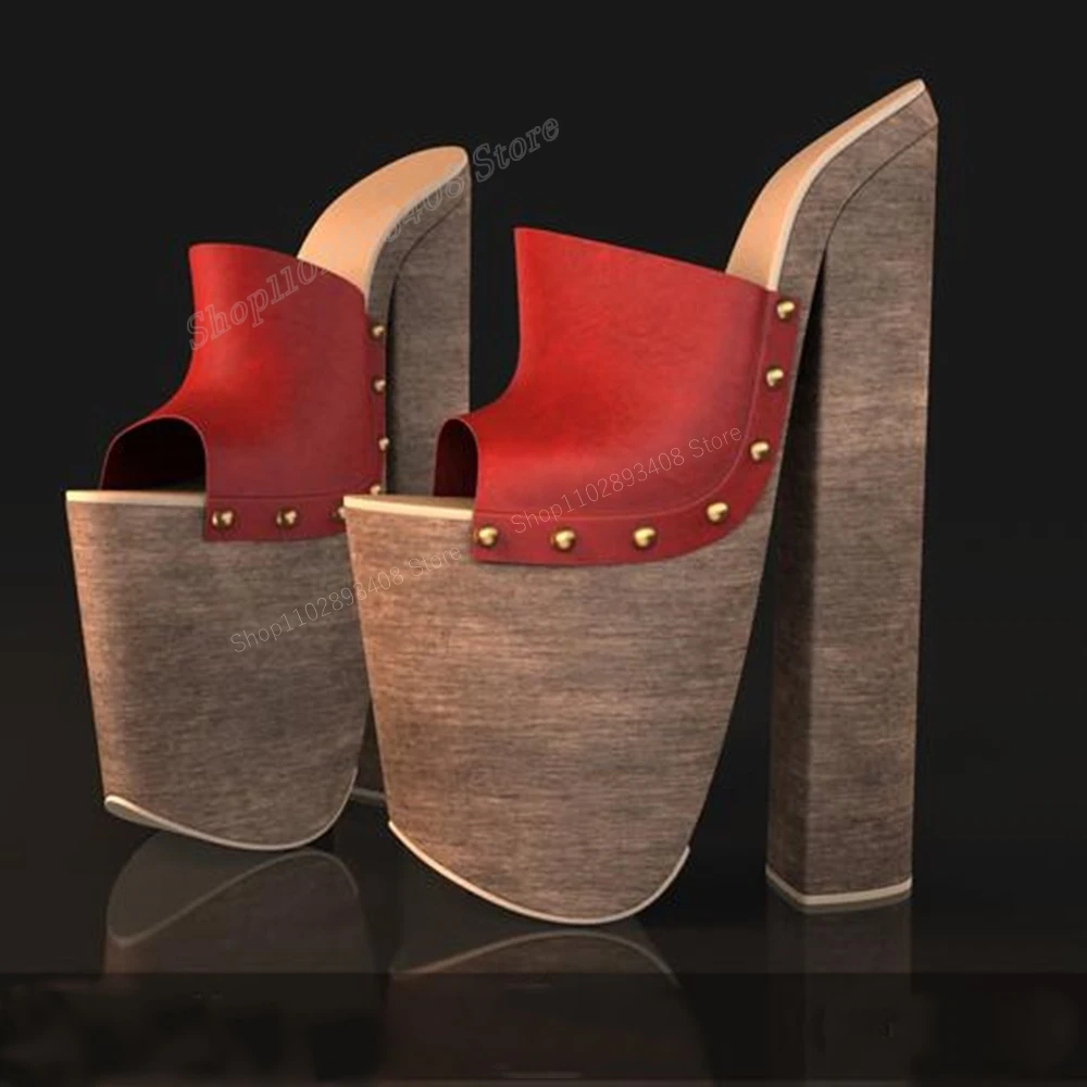 Rote runde Nieten Plattform Peep Toe Hausschuhe klobigen High Heel Slip-on Mode sexy Frauen Schuhe 2024 Sommer Zapatos Para Mujere