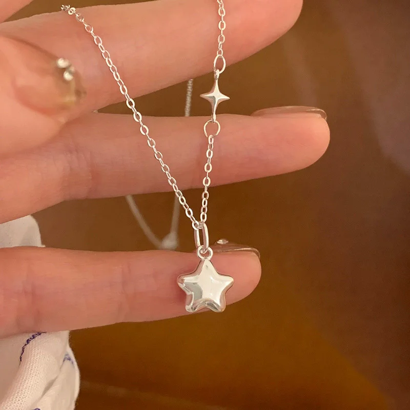 Collana con stella in argento sterling 925 di nuovo arrivo per donna, squisiti regali di gioielli con catena a forma di clavicola con stella a cinque punte