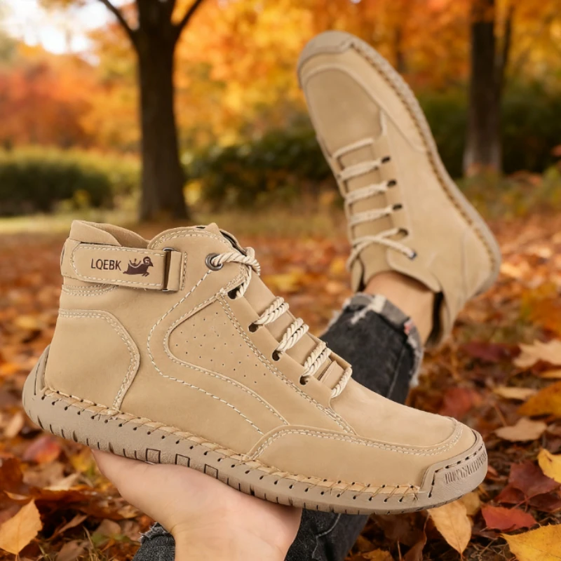 Frühling/Herbst Casual Herrenschuhe Handgefertigte Leder Atmungsaktive Loafer Mode Comforta Weiche Unterseite Motorradstiefel Größe 40-46