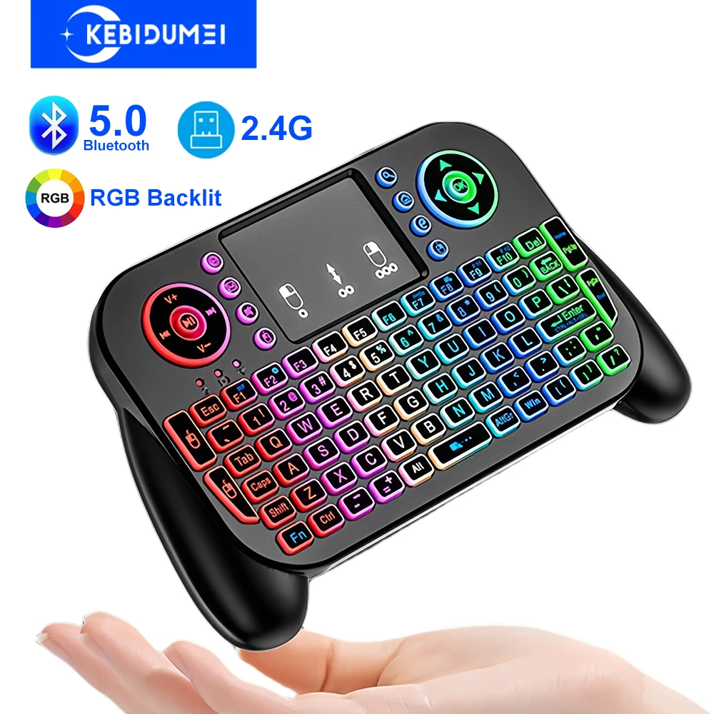Tastiera wireless 2.4G con touchpad Tastiera retroilluminata RGB Mini tastiera ricaricabile Tastiera Bluetooth 5.0 per Android TV Box