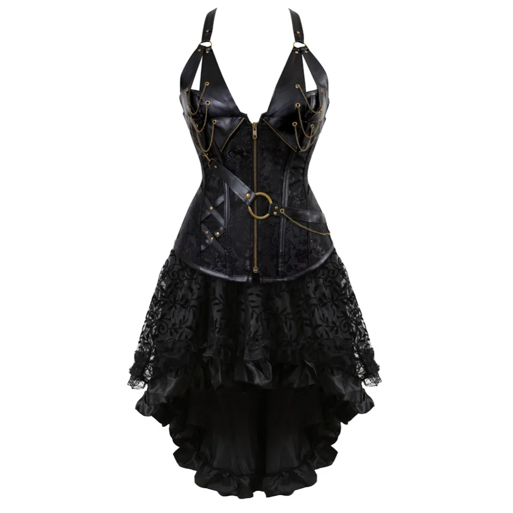 Gothic Steampunk Korsetts Rock Plus Size Halloween Steampunk Kleidung für Frauen Steampunk Korsett Kleid Schwarz Braun