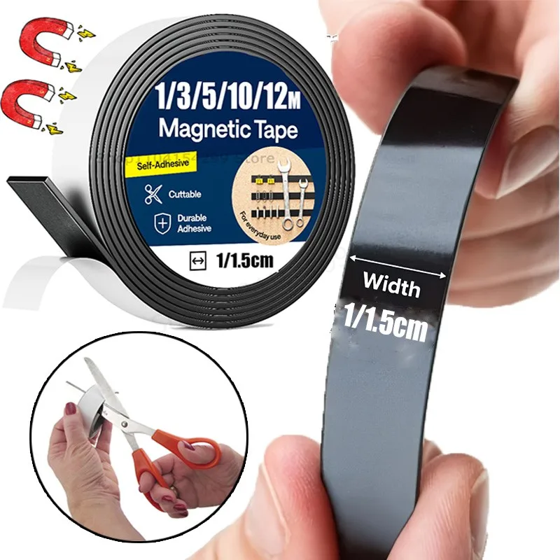 Selbstklebendes Magnetband, schneidbarer Gummi-Magnetstreifen für Kühlschrank, Wand, DIY, Foto, Poster, Befestigungsband, Aufbewahrungswerkzeug für Zuhause und Büro Image