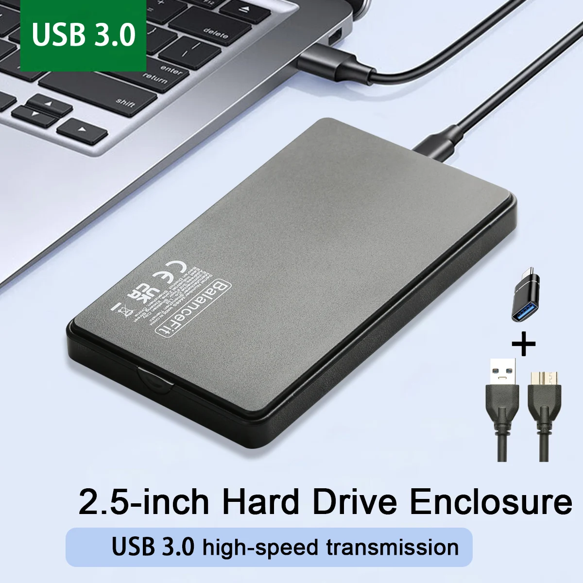 2,5''Externes Festplattengehäuse USB 3.0 zu SATA, werkzeugloses externes Festplattengehäuse, 5 Gbit/s Geschwindigkeit, UASP-Unterstützung, mit Adapter Image