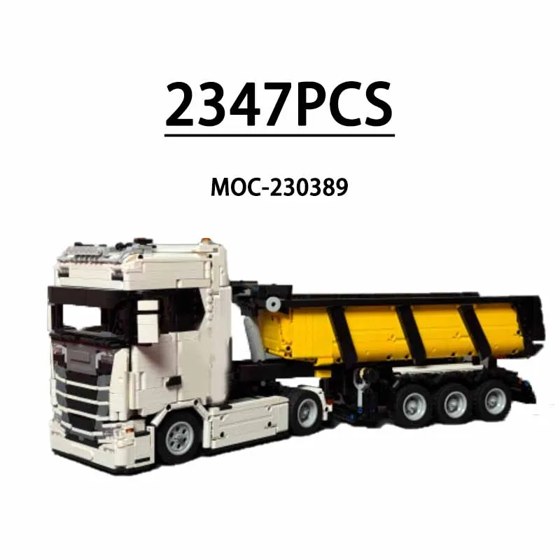 MOC-230389/230285 Baustein-LKW und Anhänger, Kombination aus mechanischem Set, Spielzeug, Kindergeburtstagsgeschenk, Weihnachtsgeschenk Image
