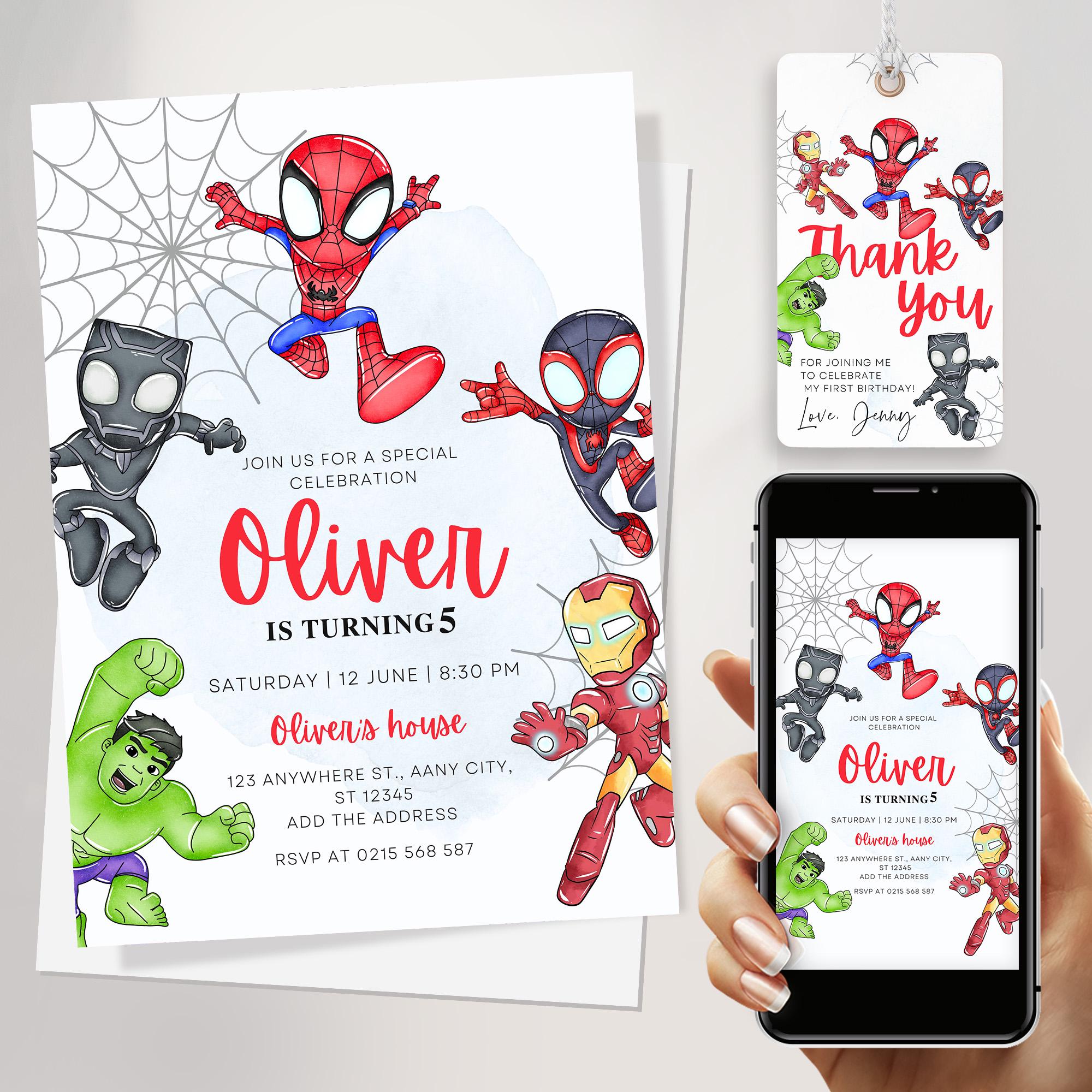Invito di compleanno modificabile di Spidey e i suoi fantastici amici / Invito alla festa di compleanno di Spidey / Invito di compleanno di Spidey e n