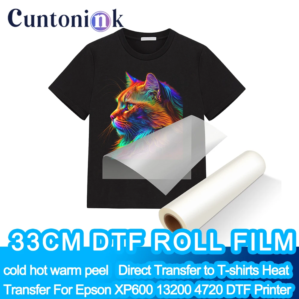 33 cm DTF-PET-Folienrolle, direkte Übertragung auf T-Shirt-Wärmeübertragung, DTF-Drucker, A3, A2, kalt, heiß, warm, abziehen Image