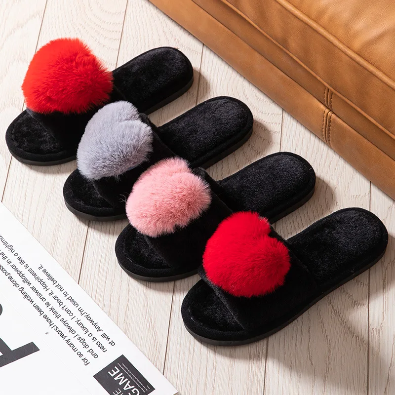 Liebe Flauschige frauen Hause Hausschuhe Flache Luxus Designer Frau Schuhe Herbst Winter Elegante Plüsch Indoor Casual Fuzzy Pelz Rutschen