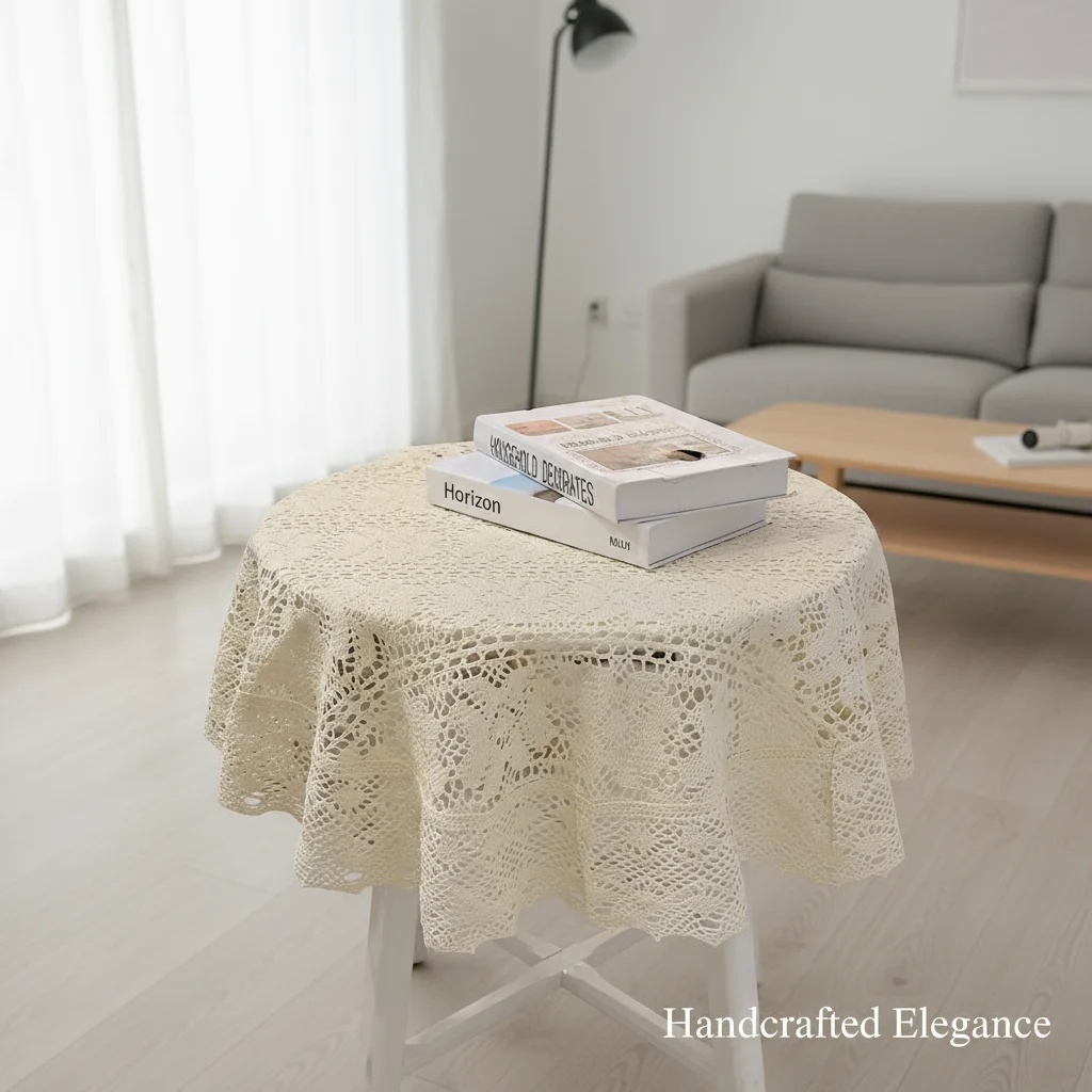 Böhmische handgefertigte Baumwoll-Tischdecke, 90 cm runde, umweltfreundliche Tischdecke mit Schmetterlings- und Blumenmuster Image