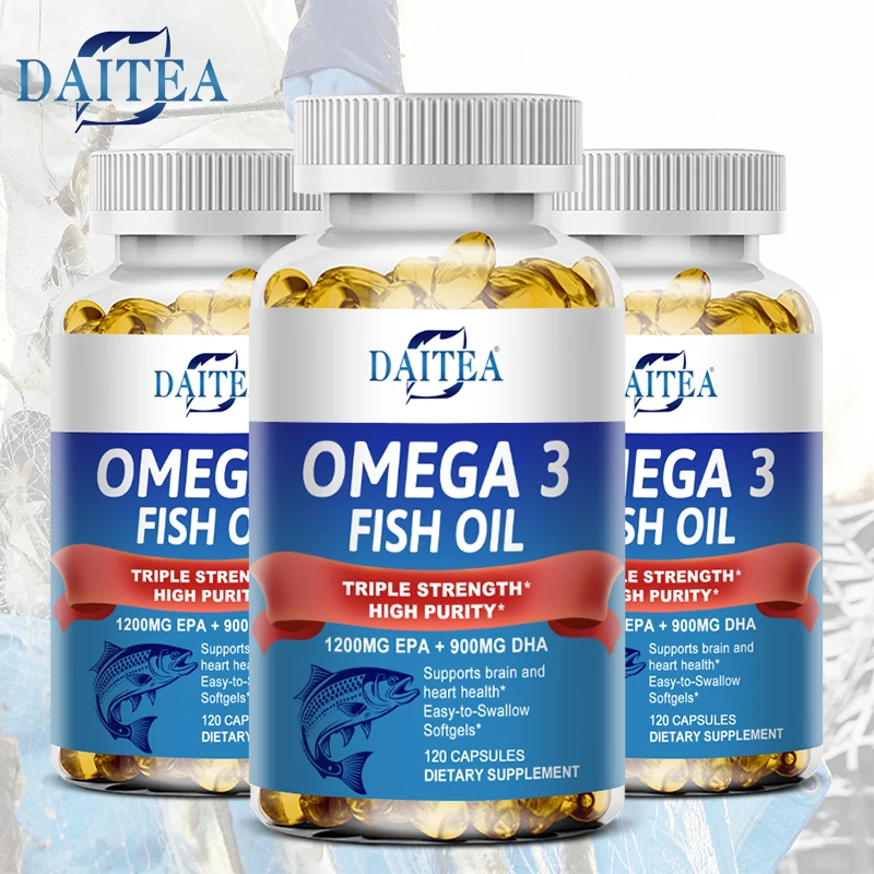 Omega-3 Fish Oil - Rich in Omega-3 Fatty Acids, EPA, DHA - Good for Heart, Brain, Eyes, Immune Health, Triple Strength Capsules
