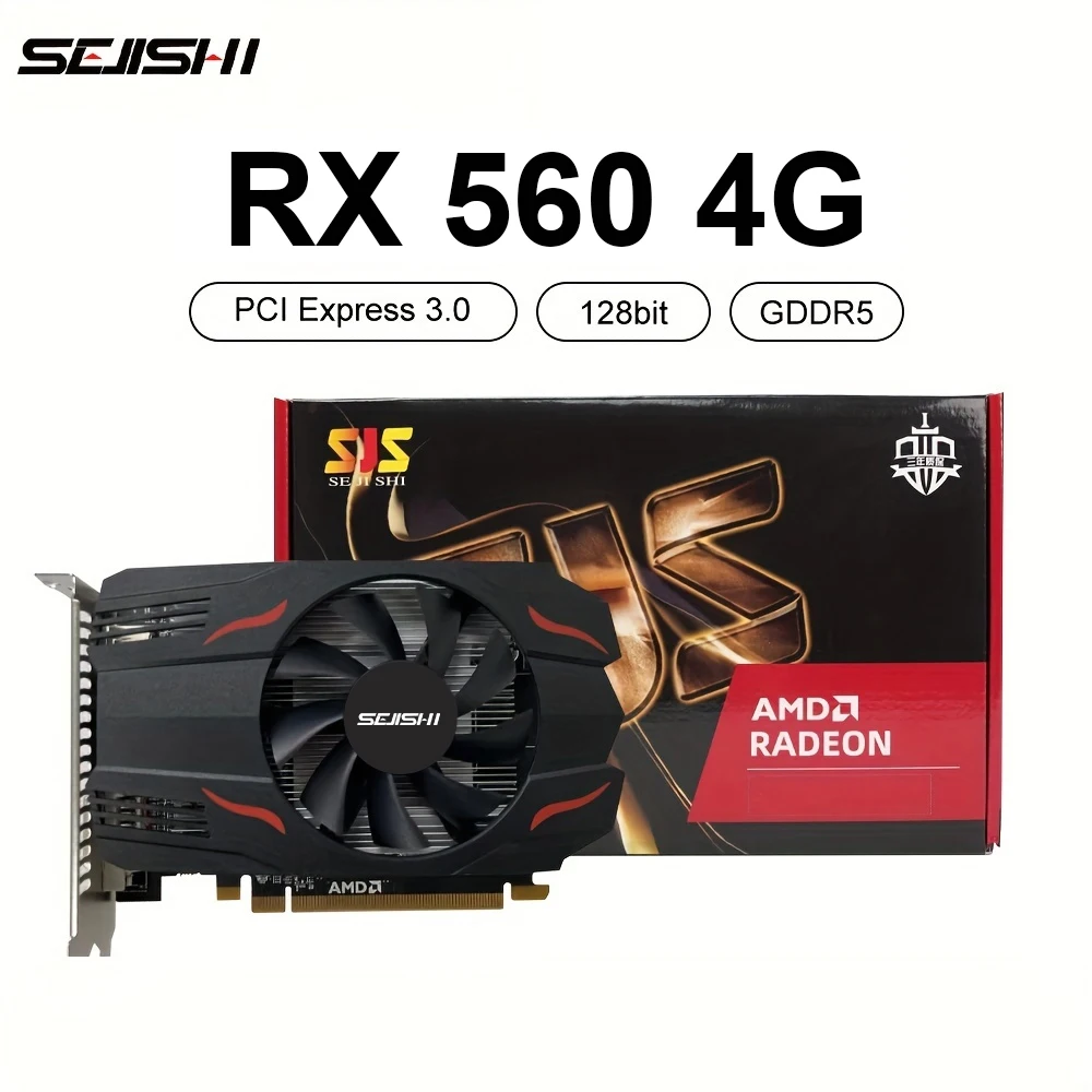 SEJISHI Scheda Video RX560 4G D5 Schede Grafiche 128Bit GDDR5 AMD GPU RX560 4GB Scheda di Gioco placa de video Computer da Gioco Fai da Te