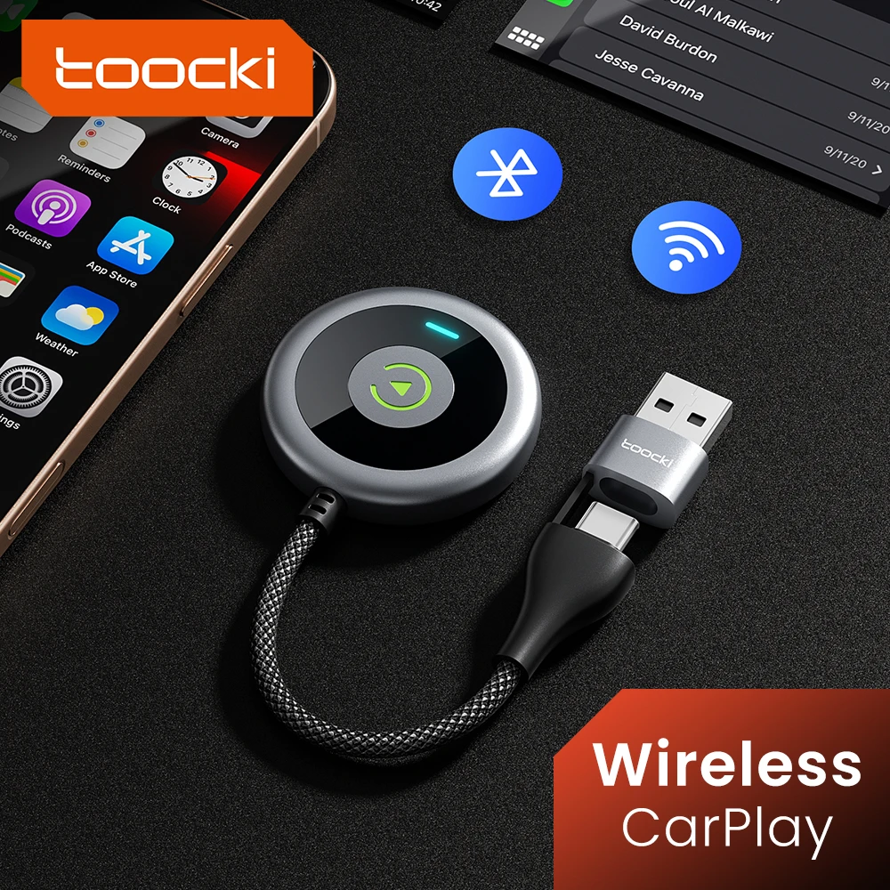 Toocki Kabelloser CarPlay-Adapter für iPhone, kabelgebundenes CarPlay auf kabellose Plug&Play-kompatible OEM-kabelgebundene CarPlay-Fahrzeuge und iOS ab 10 Jahren Image