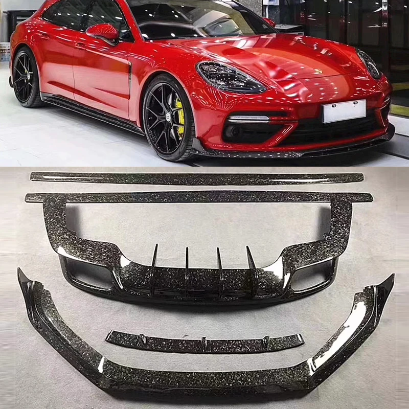 Reale Forgiatura In Fibra di Carbonio Per Porsche Panamera 971 Turbo 2017-2023 Paraurti Anteriore Labbro Posteriore Diffusore Spoiler Gonna Laterale Body Kit