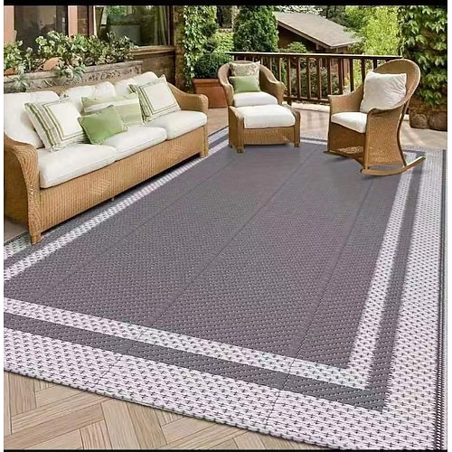 Outdoor-Teppich für die Terrasse, wasserdichte Kunststoff-Strohmatte für Camping, Outdoor, Indoor, Wohnmobil, Bodenmatte für Terrasse, Veranda, Deck, Balkon, Picknick, Strand Image