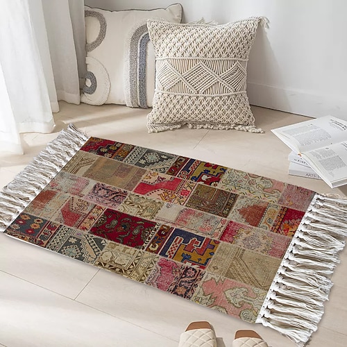 Teppiche Vintage handgeknüpfte gewebte Matte für Wohnzimmer und Schlafzimmer Couchtisch-Patchwork-Teppich weiche rutschfeste maschinenwaschbare Matte Image