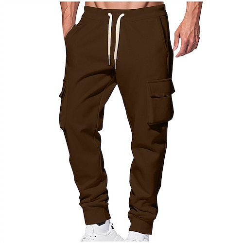 Herren Cargo-Jogginghose Jogginghose Hose Kordelzug Tasche Elastischer Bund Einfach Komfort Sport im Freien Täglich Mode Lässig Armeegrün Schwarz Mikroelastisch Image