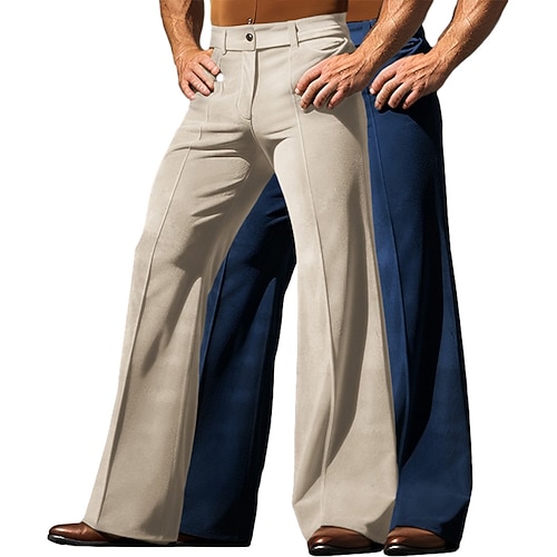 Herren Hose Anzughose Schlaghose Schlaghosen Samt-Hosen Tasche Mehrfachpackung Einfach Komfort Atmungsaktiv Volle Länge Outdoor Täglich Ausgehen Mode Ethno-Stil beigekhaki GrünKhaki Mikroelastisch Image