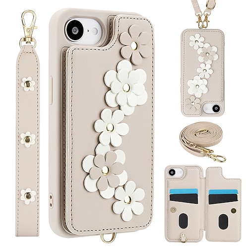 Handy Hülle Handyhüllen Für iPhone 17 Pro Max 16 15 14 Pro Max Plus 16e 13 Pro Max Rückseite Brieftaschenhülle Magnetisch Mit Handgelenkschlaufe Ständer TPU PC PU-Leder Image