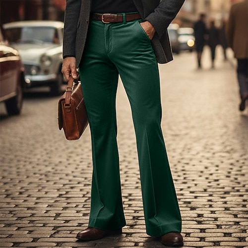Herren Hose Anzughose Schlaghose Schlaghosen Samt-Hosen Tasche Einfach Komfort Atmungsaktiv Volle Länge Formell Outdoor Party Mode Streetwear Königsblau Grün Unelastisch Image