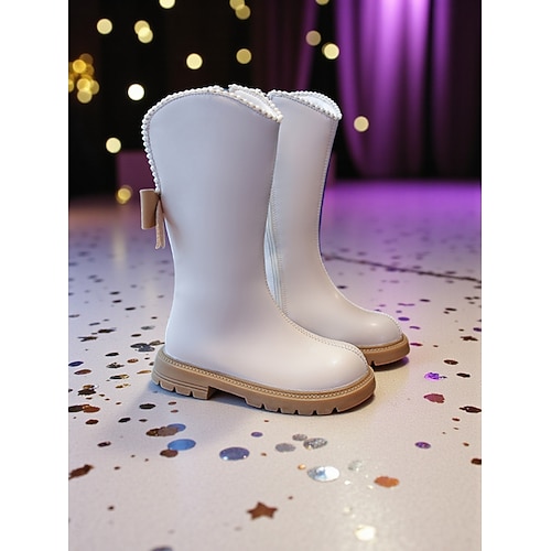 Von koreanischen Idols inspirierte Popstar-Kostümschuhe, weiße kniehohe Stiefel für Mädchen mit Kunstfellfutter, warme Wintermode-Schuhe für Freizeit- und Bühnenoutfits Image