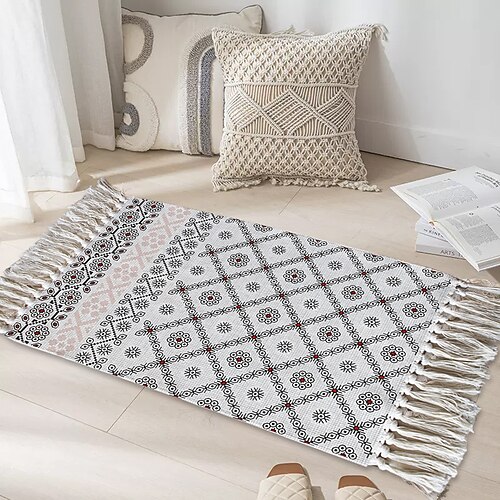 Teppiche Bohème Teppich für Wohnzimmer und Schlafzimmer pflegeleichte gewebte Fußmatte weich rutschfest maschinenwaschbare Matte tragbarer dekorativer Teppich für Zuhause Image