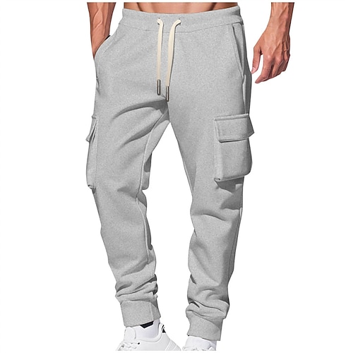 Herren Cargo-Jogginghose Jogginghose Hose Kordelzug Tasche Elastischer Bund Einfach Komfort Sport im Freien Täglich Mode Lässig Armeegrün Schwarz Mikroelastisch Image