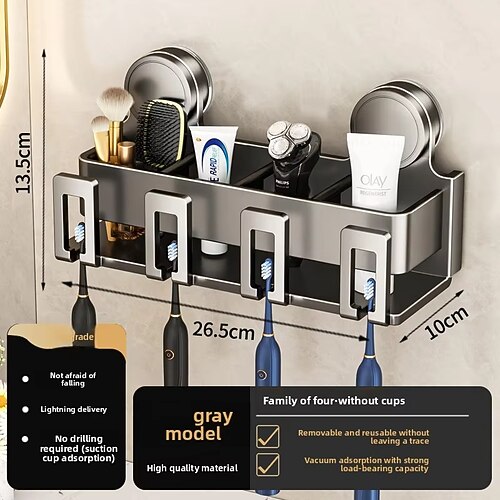 Mundwasserbecher Zahnbürstenhalter Saugnapf Zahnbürstenhalter mit Squeezer perforationsfreies Badezimmerregal Image