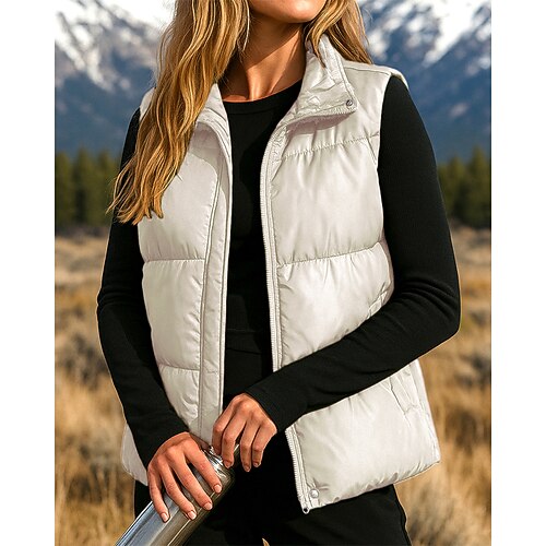 Weihnachten Damen Wanderweste Pufferweste Winter Herbst Draussen Thermowarm Weste Jagd Angeln Klettern Weiß Kaffee Grau Image