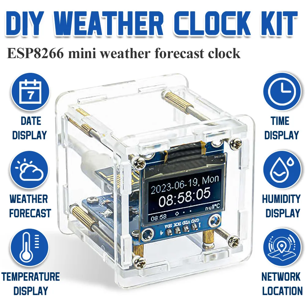 Mini horloge météo numérique WiFi, kit de soudure bricolage, station météo électronique multifonctionnelle, ESP8266
