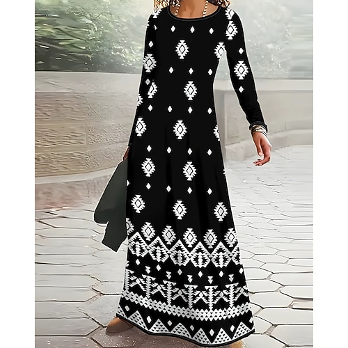Per donna Abito Lungo Maxi Abito Abito Boho Elegante Vintage Moda All'aperto Feste Quotidiano Vestibilità regolare Ombre Grafico Farfalla Manica Lunga Girocollo Giallo Chiaro Grigio nero Nero Giallo