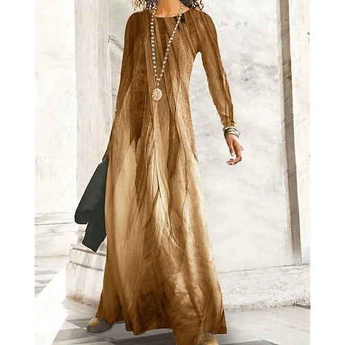 Per donna Abito Lungo Maxi Abito Abito Boho Elegante Vintage Moda All'aperto Feste Quotidiano Vestibilità regolare Ombre Grafico Farfalla Manica Lunga Girocollo Giallo Chiaro Grigio nero Nero Giallo