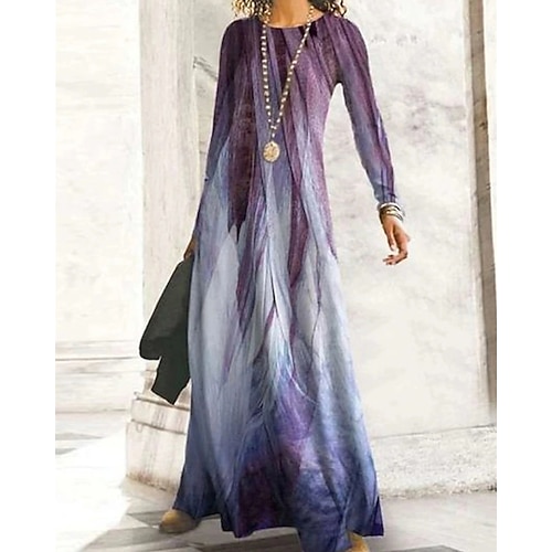 Per donna Abito Lungo Maxi Abito Abito Boho Elegante Vintage Moda All'aperto Feste Quotidiano Vestibilità regolare Ombre Grafico Farfalla Manica Lunga Girocollo Giallo Chiaro Grigio nero Nero Giallo