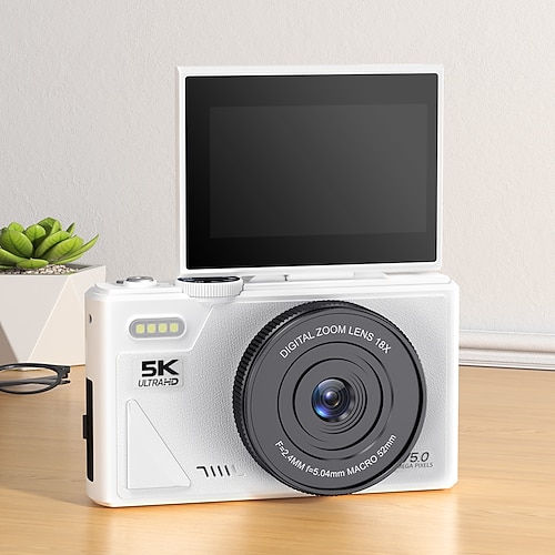 Fotocamera digitale mirrorless HD 5K con schermo ribaltabile e connettività mobile Wi-Fi, schermo IPS da 3 pollici, adatta agli studenti per fotografia e videografia.