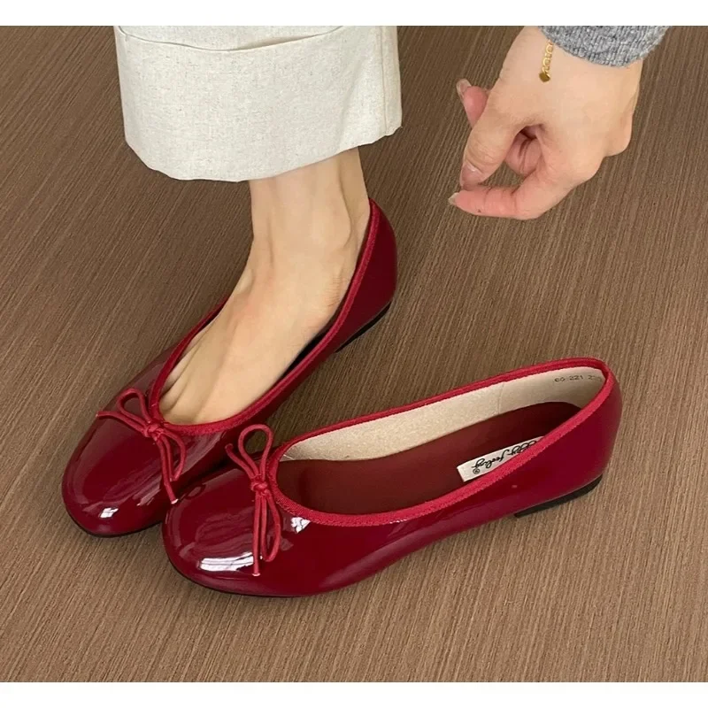 Designer Rot Elegante Bowknot Runde Kappe frauen Flache Schuhe Komfort Slip-On Damen Ballerina Einzelne Maultiere Schuhe Zapatos mujer