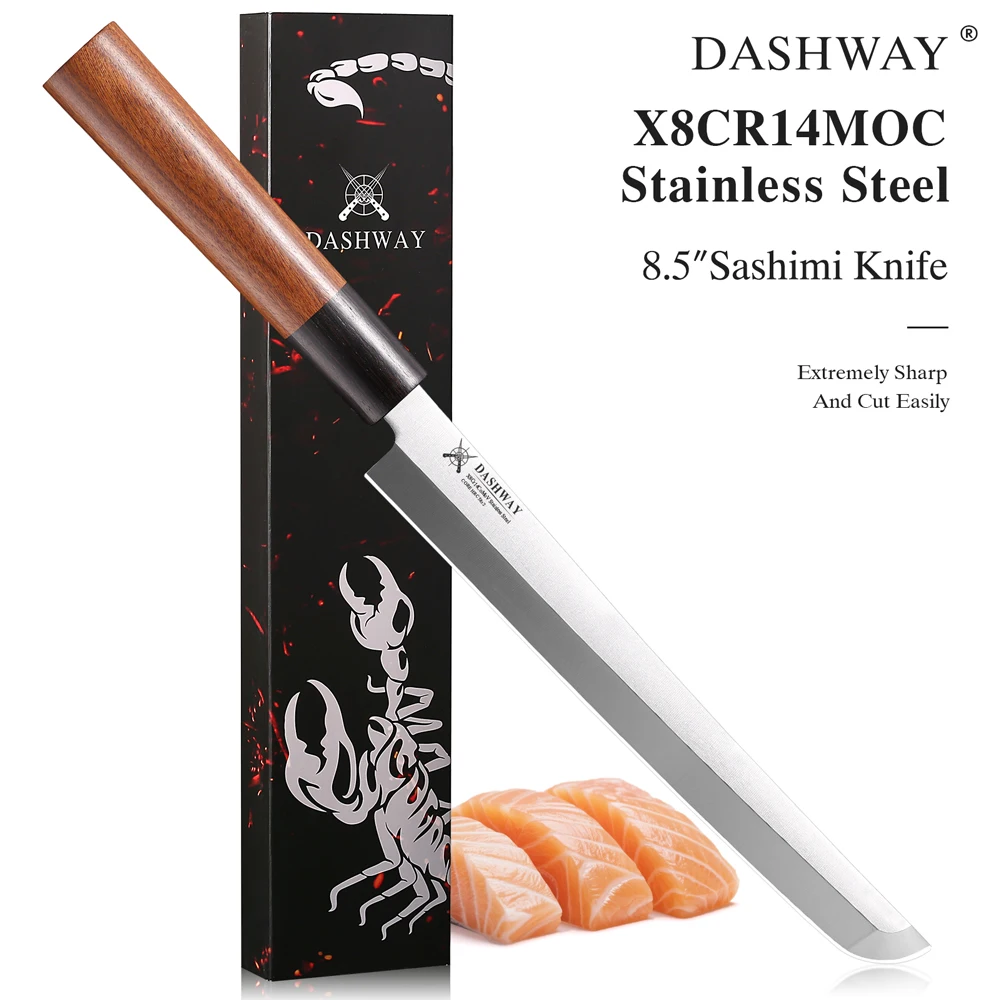 DASHWAY 8,5" Professionelles Lachs-Sashimi-Messer, Sushi-Messer, spezielles japanisches Kochfleisch, Hackmesser, Haushaltsküche, Kochmesser Image