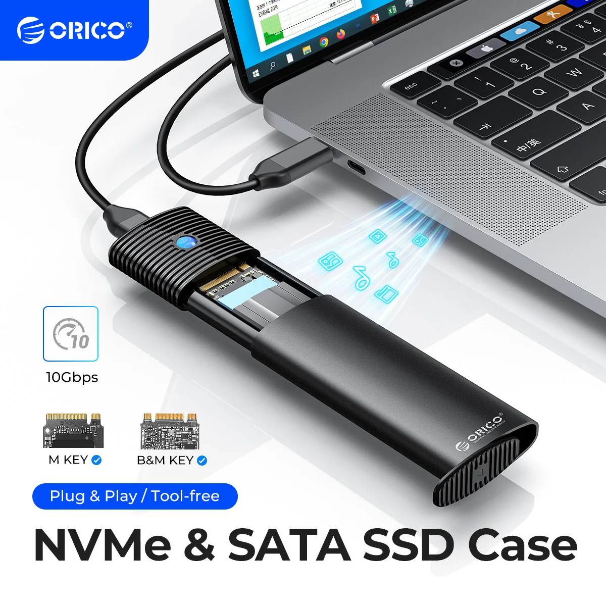 ORICO M2 SSD-Gehäuse NVMe 10 Gbit/s PCIe SSD Box für M.2 NVMe NGFF SATA SSD Disk Tool Kostenloses M.2 SSD-Gehäuse Eingebauter Metall-Kühlkörper Image