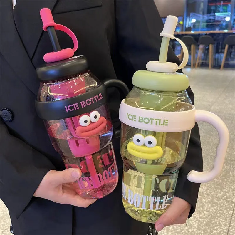 1100 ml Sport Wasser Flasche Nette Ästhetische Große Kapazität Wasser Tasse für Frauen Sommer Hause Outdoor Tragbare Stroh Tasse Image