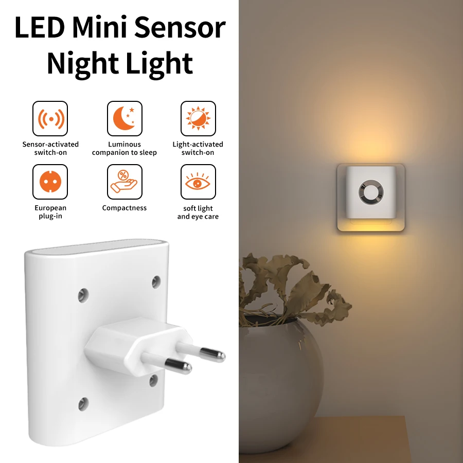 Menschlicher Körper Sensor Nachtlicht mit EU-Stecker Warmes Licht Augenpflege Flur Licht Dual Head Beleuchtung Nachttischlampe Treppen Nachtlichter