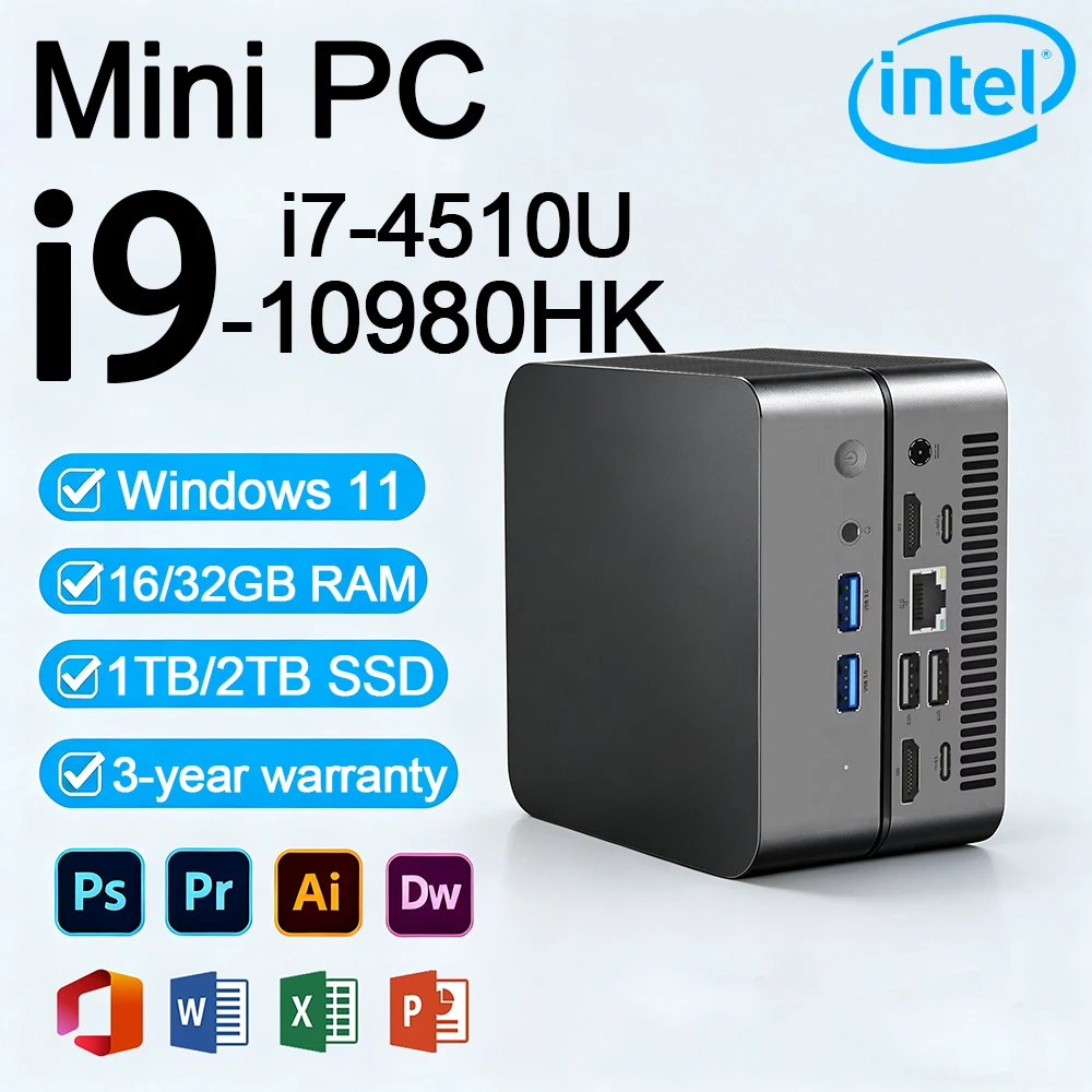 Intel i9 10980HK Mini PC Windows 11 Core i7 4510U 16GB 32GB RAM 512GB 1TB SSD WIFI6 BT5.2 Office study Desktop Computer PC